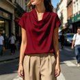 thumbnail image 5 of IUYRTFE Women's Draped Cowl Neck Short Sleeve Satin Blouse – Elegant Solid Color Summer Top for Office and Casual Daily Wear, 5 of 7
