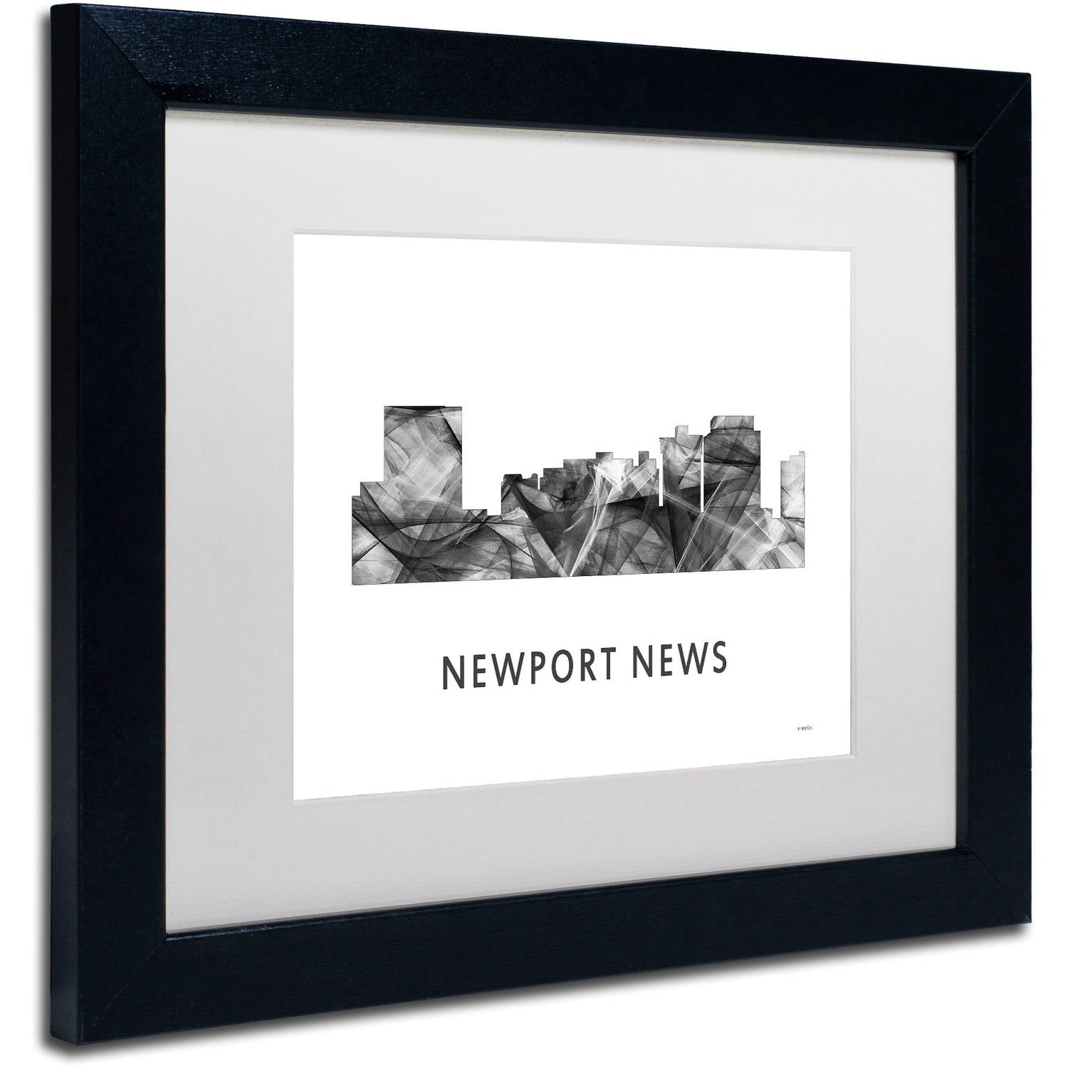 Trademark Fine Art 'Newport News VA Skyline WB-BW' Canvas Art by Marlene Watson, White Matte, Black Frame