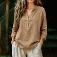 thumbnail image 2 of Linen Shirts for Women Long Sleeve V Neck Pullover Tops Button Down T Shirt Casual Fall Blouses, 2 of 6