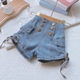 thumbnail image 4 of Teylalorva Girls Denim Shorts, High Rise Trendy Side Drawstring Summer Casual Kids 2026 Jean Shorts Blue Size 8, 4 of 8