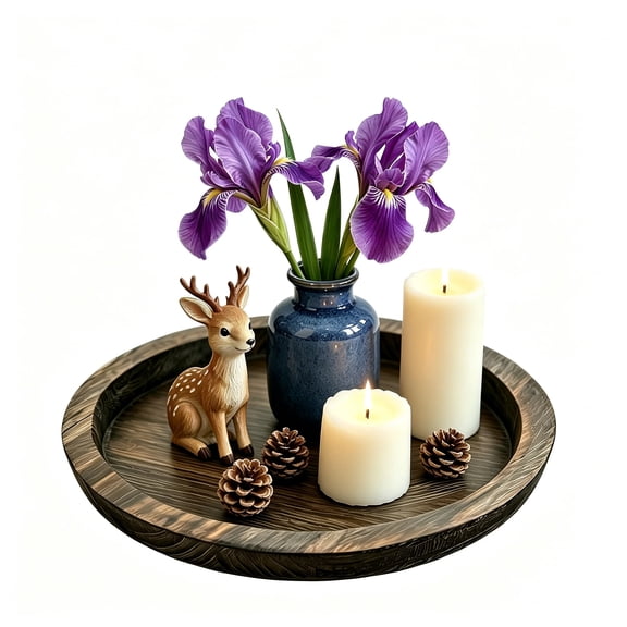 WLGJL Rustic Wooden Serving Tray: Round Wood Butler Decorative Tray Vintage Centerpiece Candle Holder Trays Farmhouse Ottoman Tray for Decor Countertop Home Decor Accessories for Coffee Table