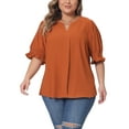 thumbnail image 1 of Blusa de chiffon de talla grande para mujer Agnes Orinda, con cuello en V, mangas cortas abullonadas, casual, color naranja, talla 2X, 1 of 6