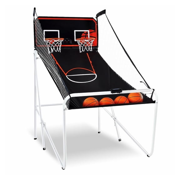Foldable Basketball Arcade Game - 2 Player Indoor Sport with 4 Balls, 8 Modes, Scoreboard & Pump