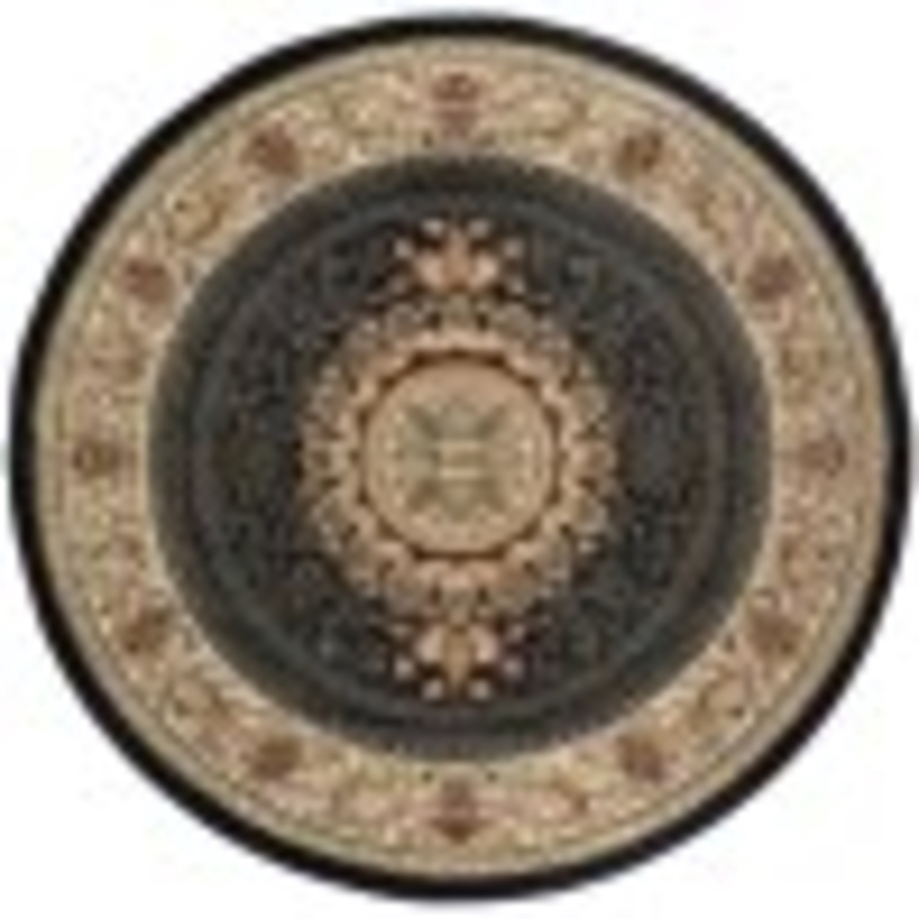 Sensation Traditional 5' Round Black and Beige Polypropylene Indoor Area Rug