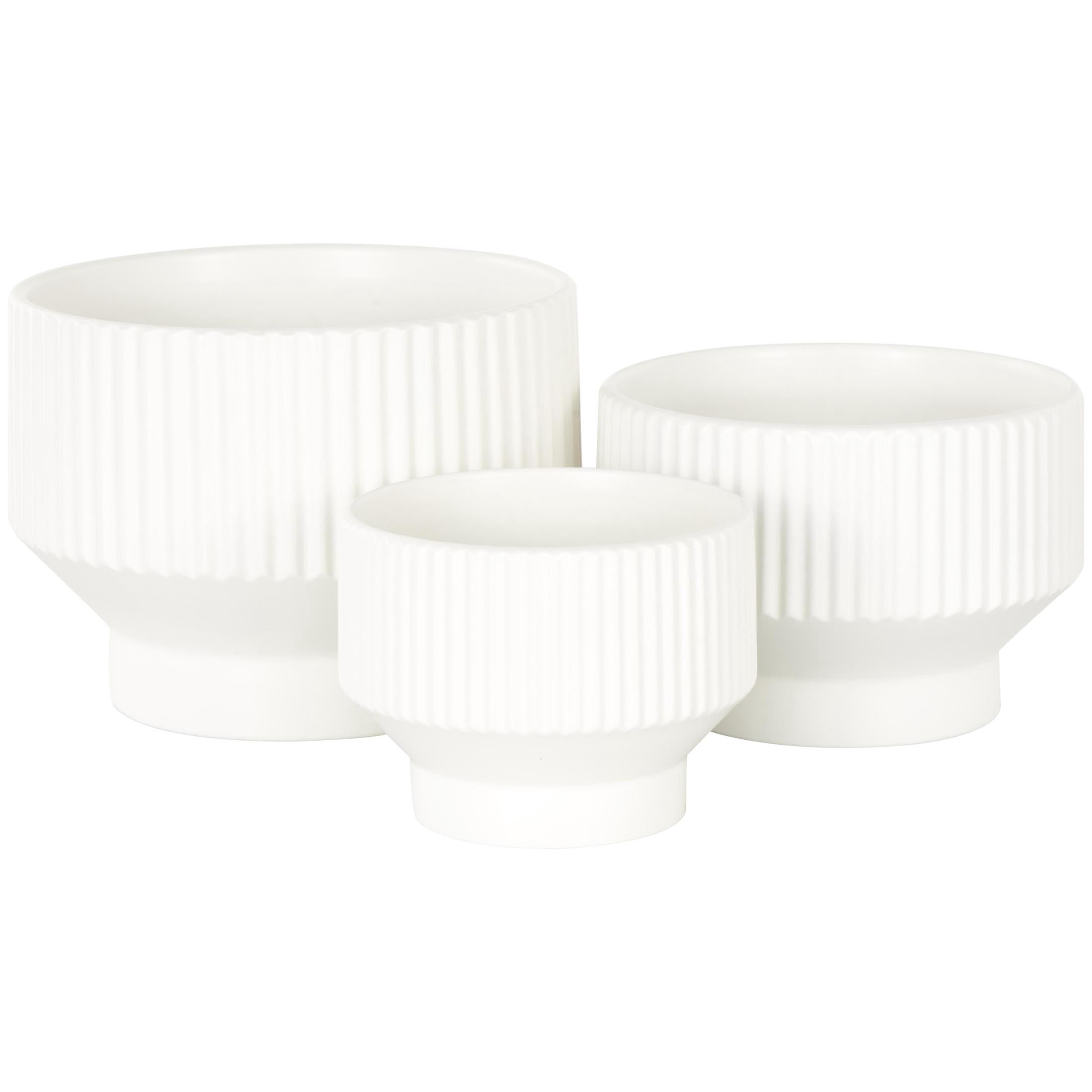 DecMode 10", 8" and 7"W Wide Fluted White Ceramic Planter with Tapered Base (3 Count)