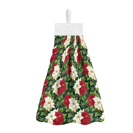 

ZIATUBLE Christmas Holly Hanging Kitchen Towel Easy to Clean Hand Towels for Bathroom with Loop Set 2 Piece Fast Drying Kitchen Hand Towels and Washcloths Reusable Hanging Hand Dry Towels