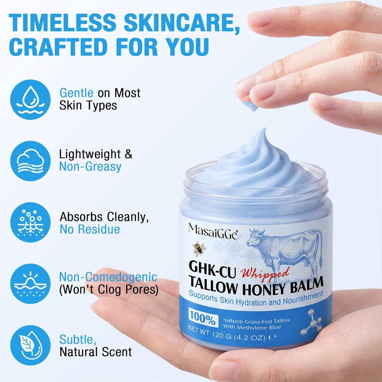 ghk-cu whipped tallow honey balm MasaiGGe GHK-Cu Whipped Tallow Honey Balm with Grass-Fed Beef Tallow Skin  Moisturizer, 120g