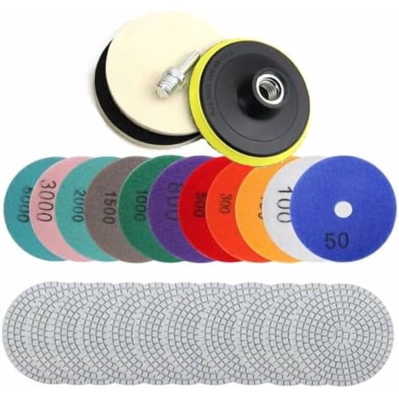 Marble Polishing Kit, 4-inch Diamond Polishing Pads, 12 Pieces Wet/Dry Granite Stone 50-6000 Grit Polishing Pads, Suitable for Polishing Granite and Marble Countertops (12 Pcs Diamond Polishing Pads)