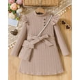 thumbnail image 2 of KIMI BEAR 6T Little Girls Dress 7T Kid Clothes Winter Ruffle Long Sleeves A-line Dresses Solid Color Ribbed Knit One-piece Overalls Sweet Outwear Clothing with Bag 2pcs Apricot, 2 of 10