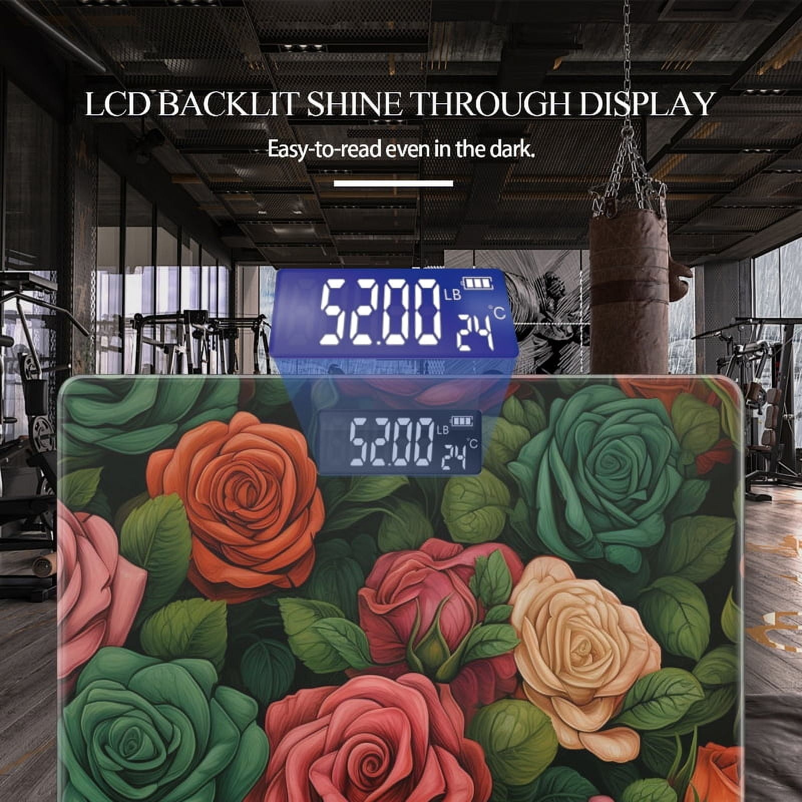 High Precision Body Weight Scale Smart Bathroom Scales with Large LCD Display(400lbs),Decorative for Bedroom-Colorful Roses With Green Leaves