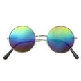 thumbnail image 2 of grinderPUNCH Small Retro Round Sunglasses Mirrored Rainbow Lens Circle Wire Rim Musician, 2 of 5