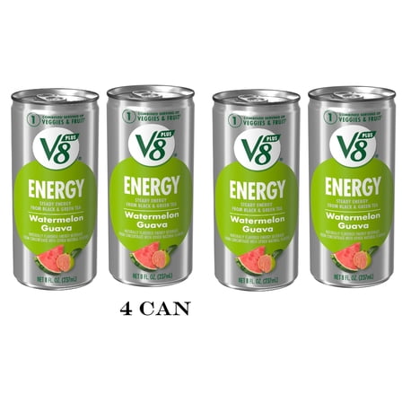 4 Can. V8  Energy Watermelon Guava Juice Energy Drink, 8 fl oz