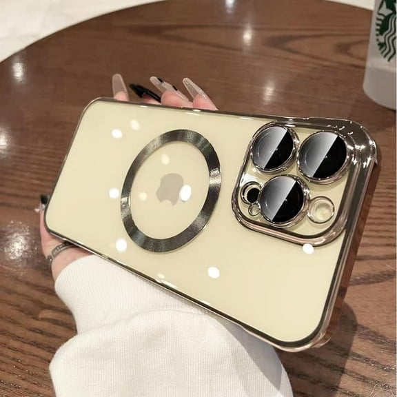 Clear Case for iPhone 14 Pro with Camera Lens Protector Hard PC Magnetic Case Compatible with MagSafe Elegant Slim Protection Case Cover for iPhone 14 Pro 6.1 Inches- Gold