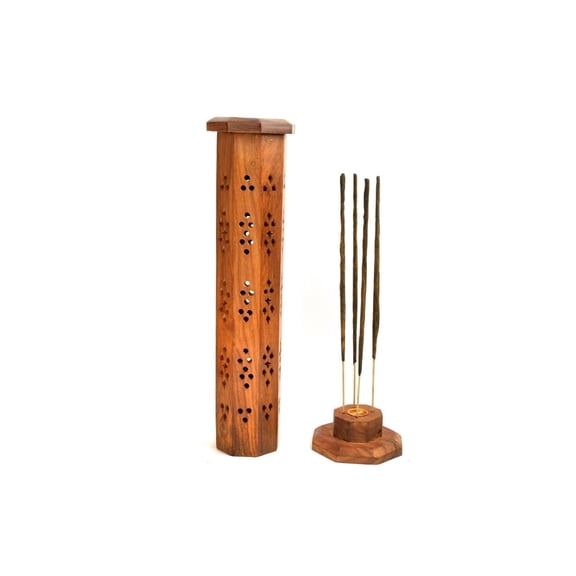 Wooden Incense Stick Holder, Dhoopbatti/Cone Burner Stand for Home & Office, GOL Tower Shape, 12 inch, Pack of 1