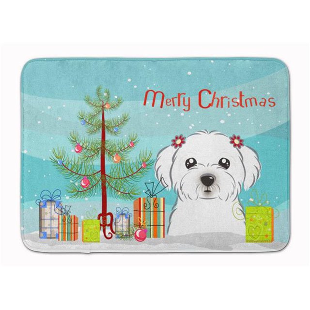 Christmas Tree & Maltese Machine Washable Memory Foam Mat