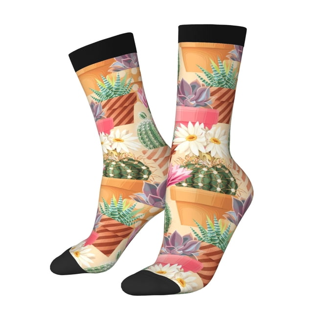 Wukai Chaussettes Mi-Mollet Imprimé Succulent et Cactus, Design Imprimé 3D, Chaussettes pour Adultes, Haute Élasticité, Respirantes, Sport, Adaptées pour Usage Quotidien, Unisexe