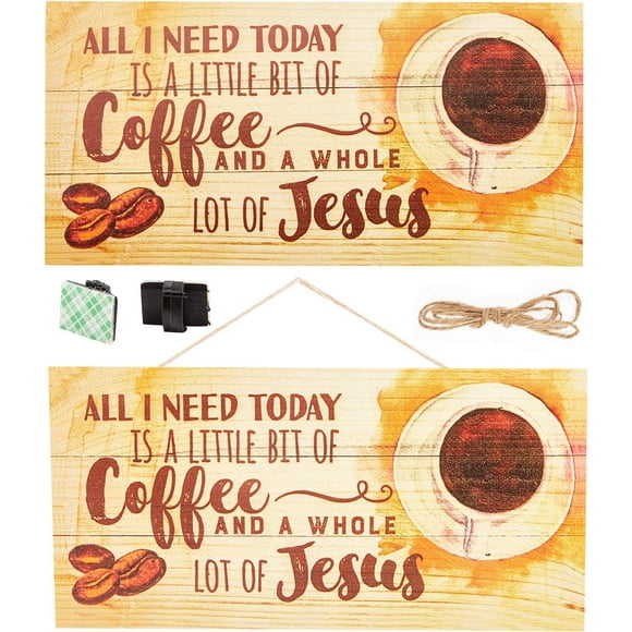 Wood Coffee Sign Decor Vintage All I Need Today is Coffee and Jesus Sign Wood Plaque Design Hanging Sign Rustic Wood for Farmhouse Home Decor Cafe Door Indoor Outdoor 5 x 10 inch