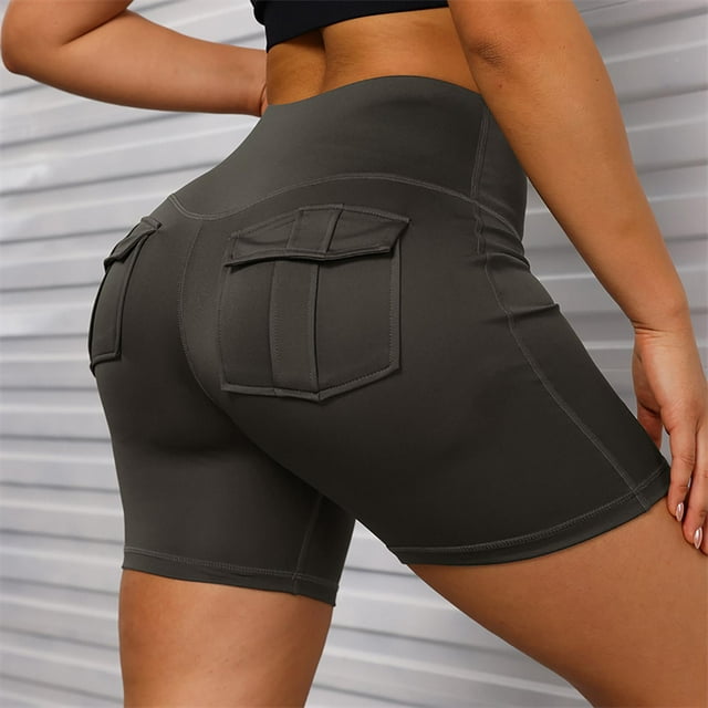 LOVZFMLL Ladies' Solid Color Seamless High Waist And Hip Lifting Exercise Yoga Three Part Pants Shorts Gray M