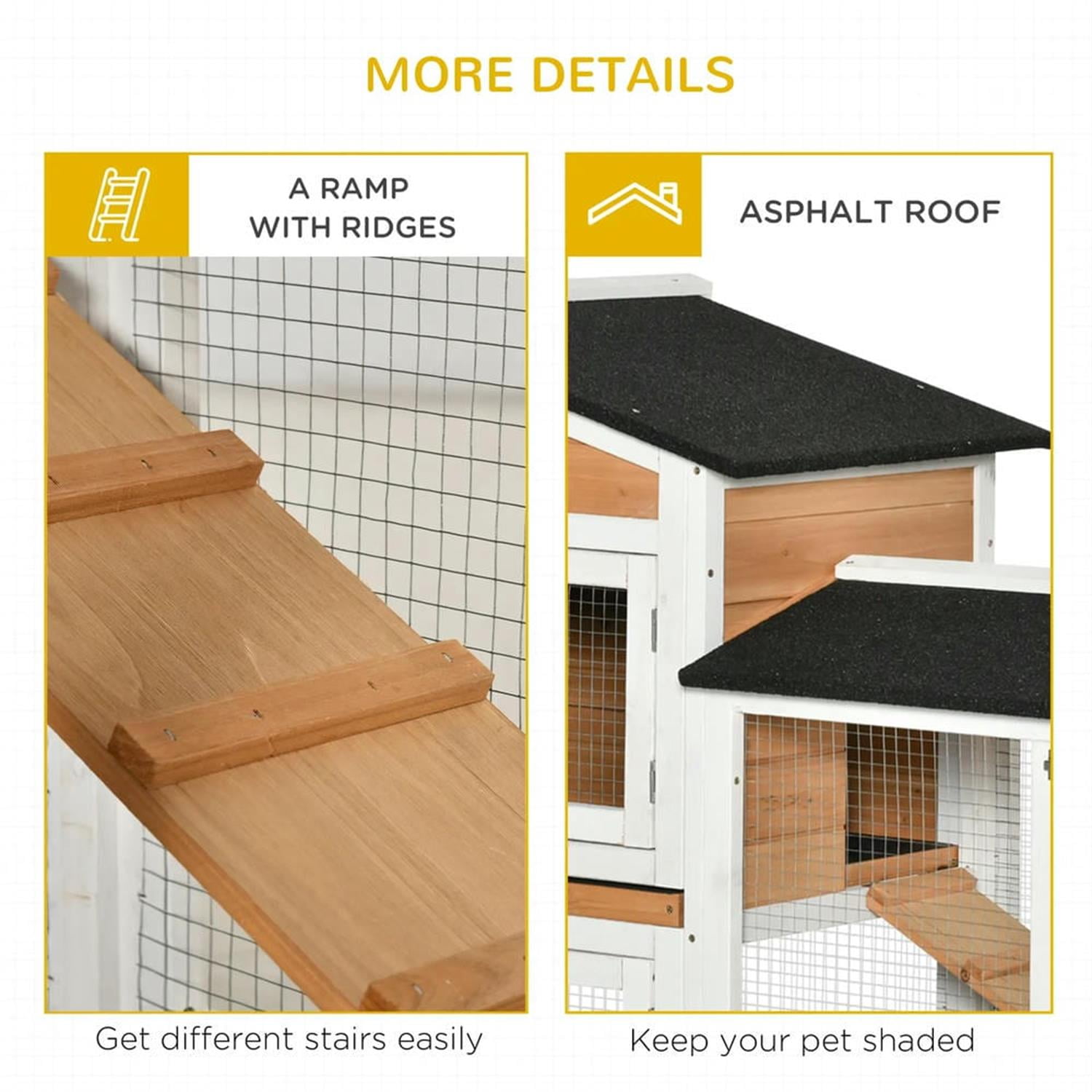 Kadyn 62" 2-tier Wooden Rabbit Hutch with Wheels and Slide-out Tray, Outdoor Small Animal Habitat Chicken Coop Bunny Cage for Bunnies, Guinea Pigs, Orange