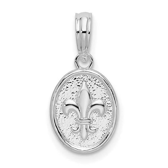 Finest Gold Sterling Silver Polished Textured Fleur De-Lis Small Oval Pendant