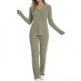 thumbnail image 6 of MecTo Women Pajamas Sets, Lady Long Sleeves Wide-Leg Pant with Pockets PJ, Green, 2 piece, Size M, 6 of 11
