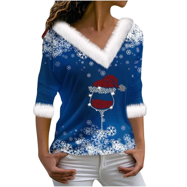 Birdeem Joyeux Noël Blouse Décontractée à Manches Longues Col en V pour Femmes