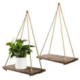 thumbnail image 2 of POINTERTECK Home Decoration 2 Tier Rustic Wooden Hanging Rope Shelf-Handmade Solid Wood Floating Shelves Home Decorative Wall Mounted Rack, 2 of 8