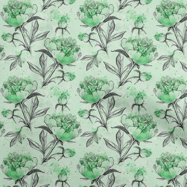 oneOone Tissu Georgette Viscose Vert Matériel de Robe Florale Tissu Imprimé Tissu au Mètre 42 Pouces de Large