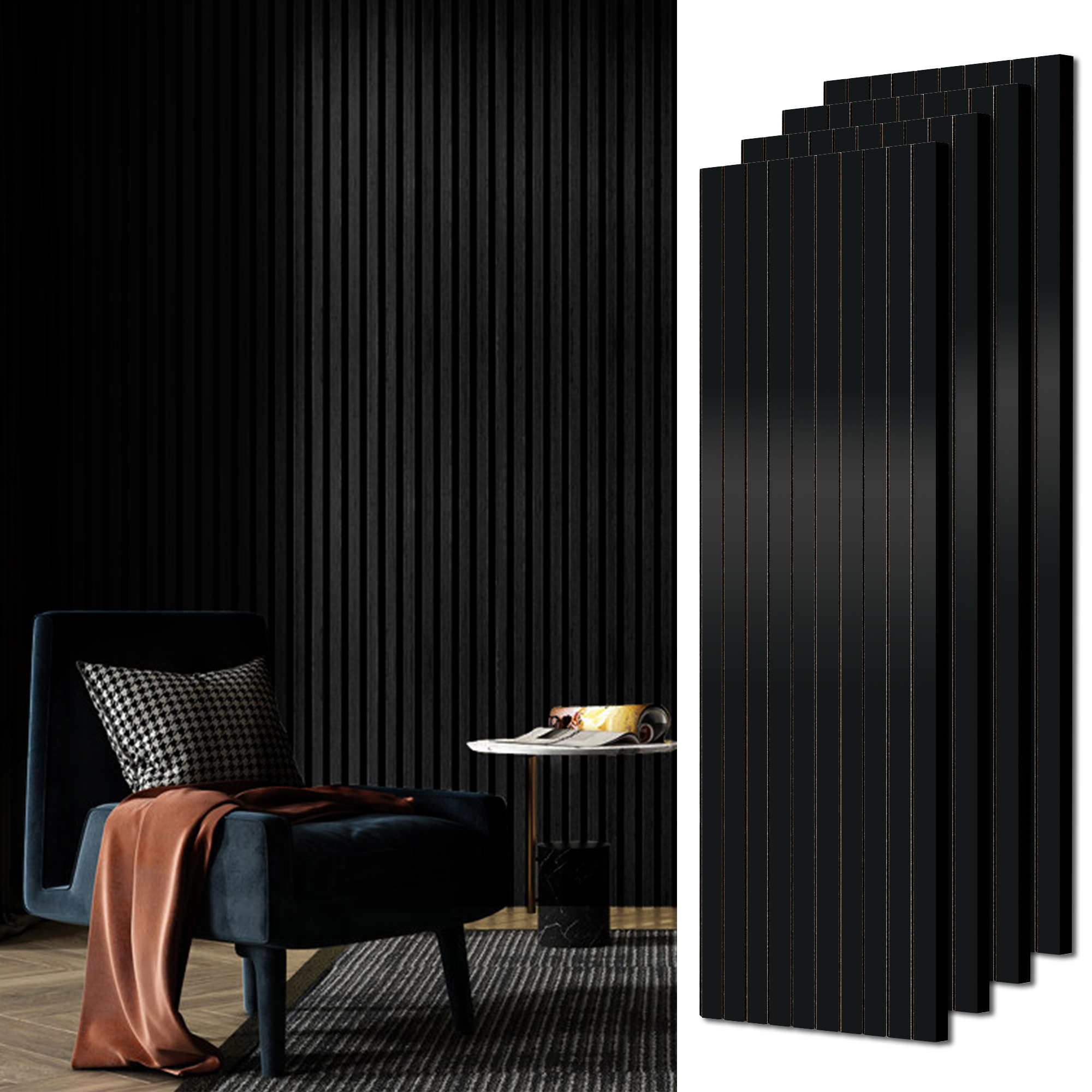 47.2"x23.6" Black Acoustic Wall Panels 4-Pack Soundproof Noise Reduction Panels
