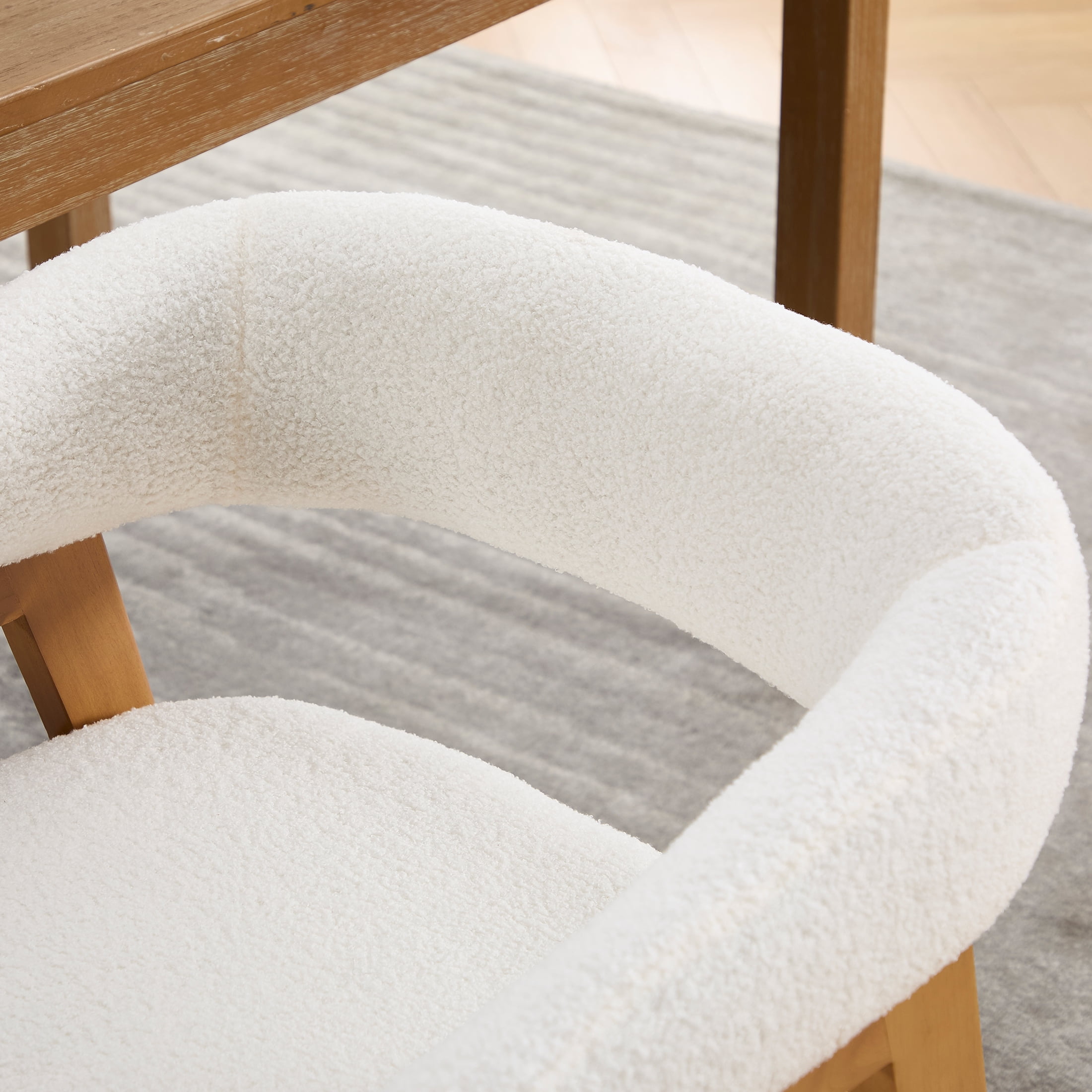 Guyou Modern Dining Chairs Set of 2, Sherpa Upholstered Wooden Kitchen Side Chairs, Barrel Armchair with Curved Backrest for Dining Room Kitchen Living Room, White