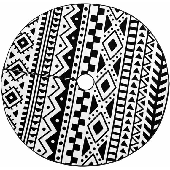 FMSHPON Blackandwhite Print Xmas Christmas Tree Skirt Stand Mat for Holiday Party Decoration Indoor Outdoor 48 inches