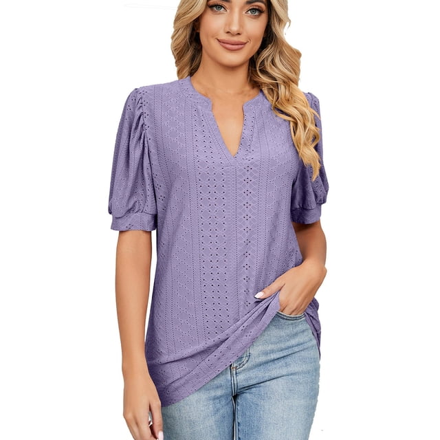 Birdeem Womens V- Neck Hollow Out Recreational Short Sleeve Tops