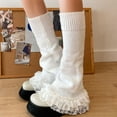 thumbnail image 2 of IWRICH Women' S Lace Leg Warmers Leg Warmer Knit White Black Flared Leg Socks White, 2 of 8