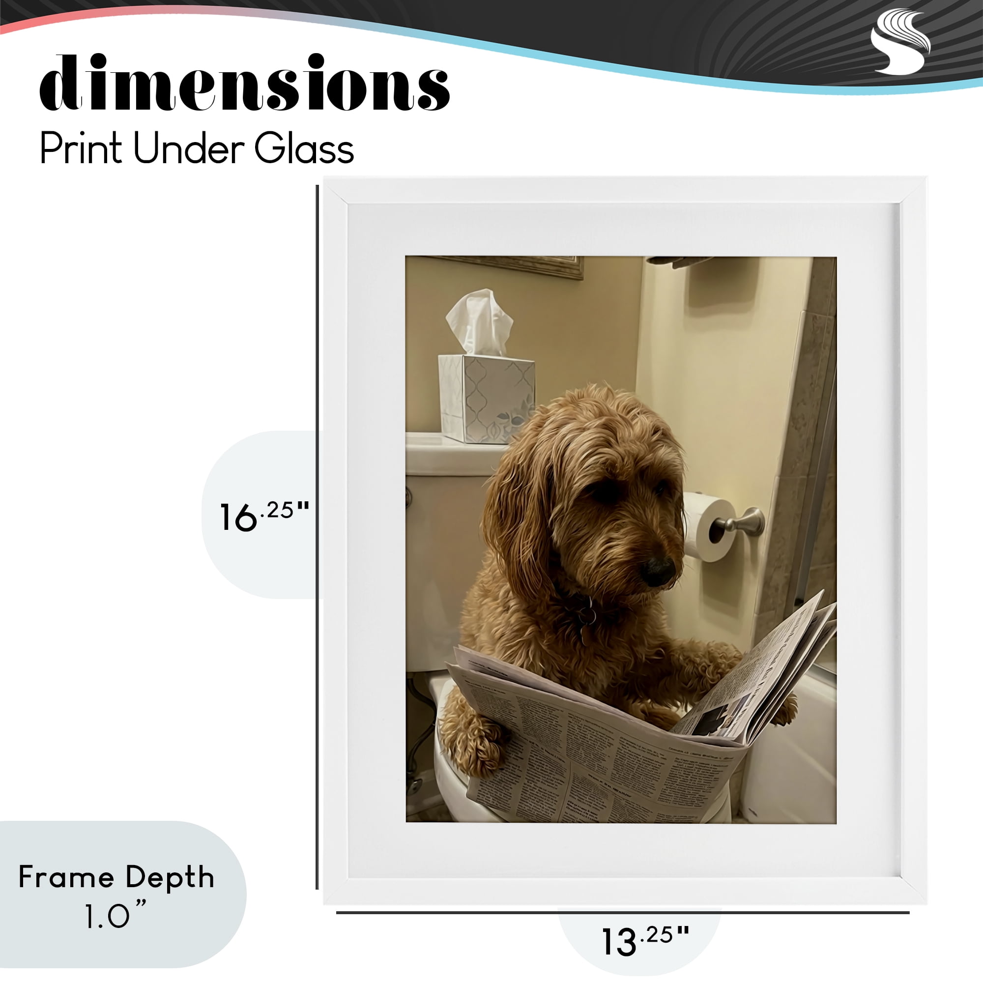 Stupell Industries Dog & Paper on Toilet White Framed Print Under Glass, design by Abigail Walker