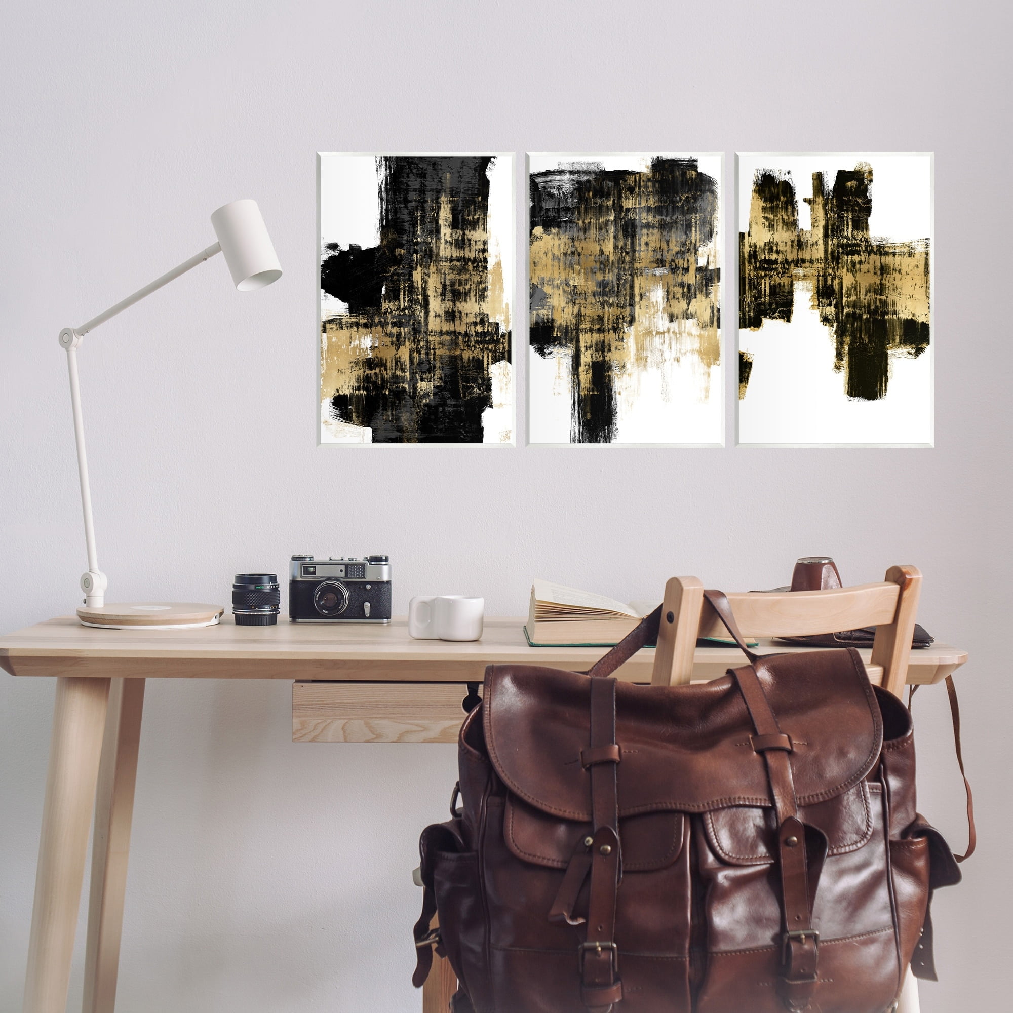 Stupell Industries Bold Black Brushstrokes Golden Distressed Accent Wall Plaque by Alex Wise