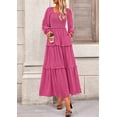 thumbnail image 4 of Vestido PRETTYGARDEN de Manga Larga con Fruncido y Escote Cuadrado Rosa M, 4 of 8