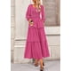 thumbnail image 4 of Vestido PRETTYGARDEN 2025 con escote cuadrado, fruncido, maxi, color rojo rosa, talla S, 4 of 8