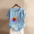 thumbnail image 2 of Mujeres Casual Algodón y Lino Top Impreso Manga Corta Botón Túnica Camiseta Blusa Tops Fridja  nalpqowj29342, 2 of 5