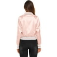 thumbnail image 6 of Zeagoo Women Letterman Jackets Satin Bomber Jacket Casual Short Biker Jacket Classic Solid Striped Fashion Coat Zip Up Windbreaker Outerwear, 6 of 10