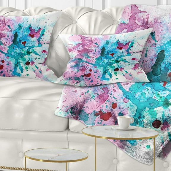 Designart Blue and Purple Paint Stain - Abstract Watercolor Throw Pillow - 12x20