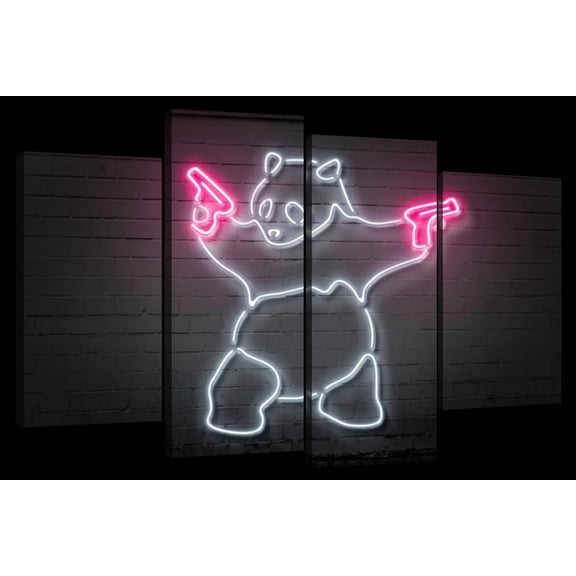 Elephant Stock Panda Pink Guns Wall Art - Horizontal Multi Panel Canvas - Living Room Wall Decor - Animal Multi Panel - Black And Gray Decor By Octavian Mielu - 24" x 14"