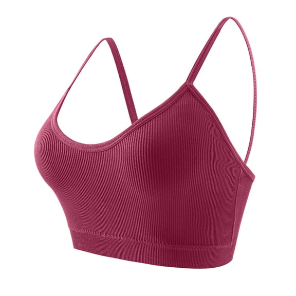 Gytharion Women's Ribbed Sports Bras Solid Color Wide Straps Flexible Support Seamless Bras Workout Comfort Wireless Bras