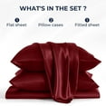 thumbnail image 4 of Seasonwood Satin Sheet Set, King, Silky Bed Sheets, 4 Pieces,Burgund, 4 of 7