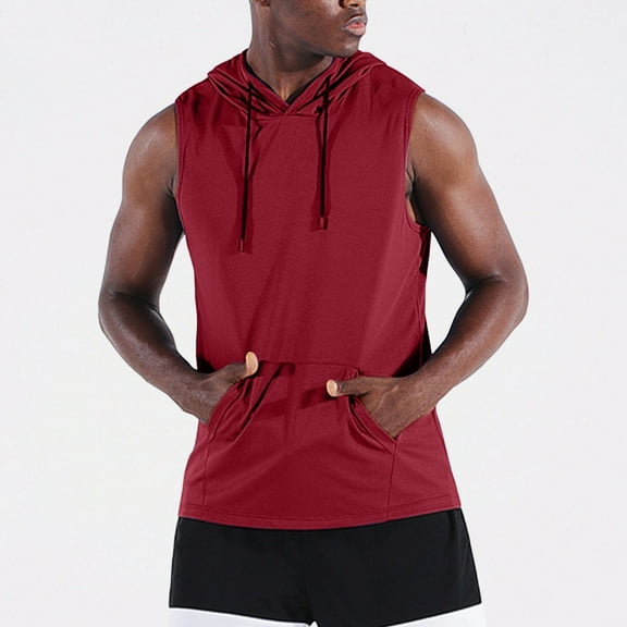 Chbgutlmr Hoodies for Men Sleeveless Drawstring Tank Tops with Pockets Casual Summer Workout Breathable Tee Shirts