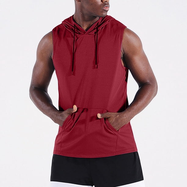 Blusa sin mangas con capucha de verano para hombre, informal, de moda, de color liso, con capucha, sin mangas, para hombre
