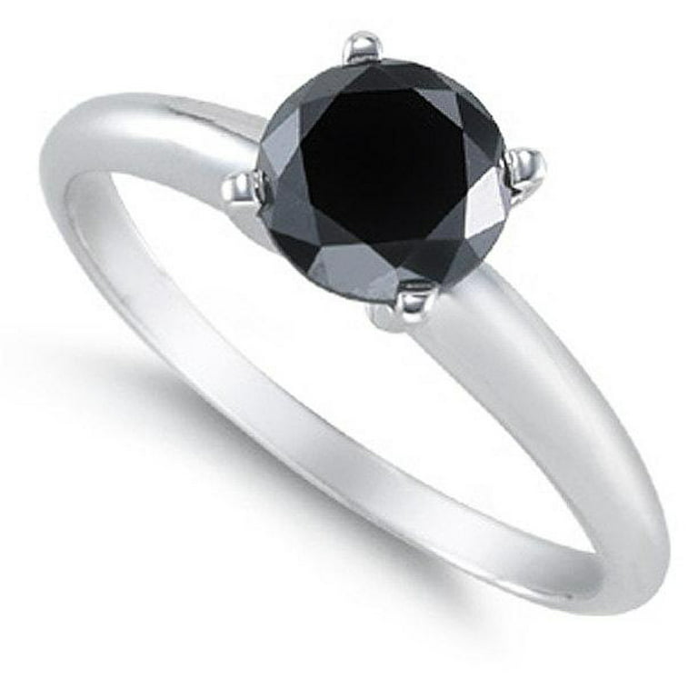 1 Carat Solitaire Round Black Diamond Engagement Ring for Women in White  Gold, Limited Time Sale Under 300