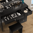 thumbnail image 3 of RichYa Modern Makeup Vanity Desk Table with Lighted Mirror and Power Outlet 2 Slidding Storage Cabinet, Black, 3 of 10