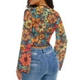 thumbnail image 3 of SCRAWLGOD Hibiscus Flower Women Bell Sleeve Tops Size L 70's Flowy Long Sleeve Tops Aesthetic Flare Sleeve Blouse Mock Neck Crop Tops for Women Ladies, 3 of 7