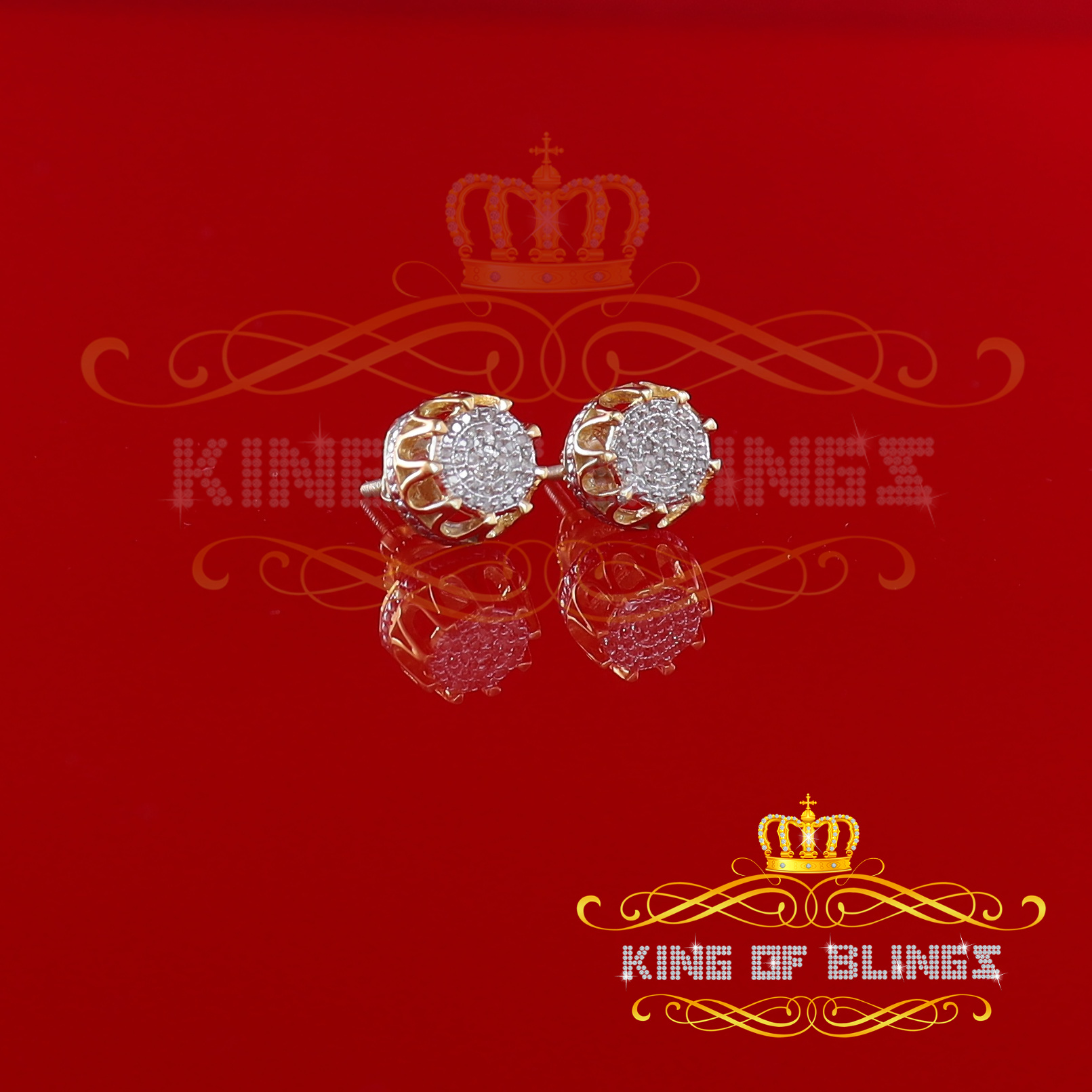 King of Bling's 925 Sterling Silver 0.18ct Diamond For Women's/ Men's Yellow Stud Round Earrings