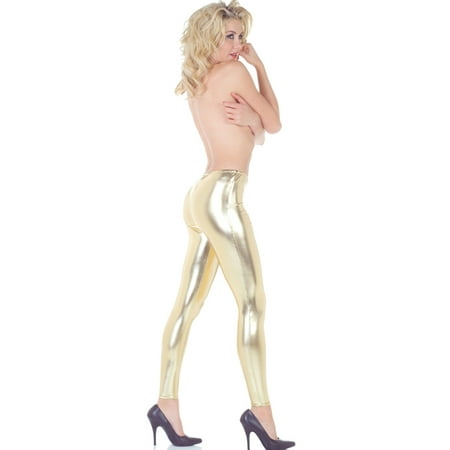 Gold Metallic Leggings Roller Derby Sexy Women Shiny Pants Party Accessory